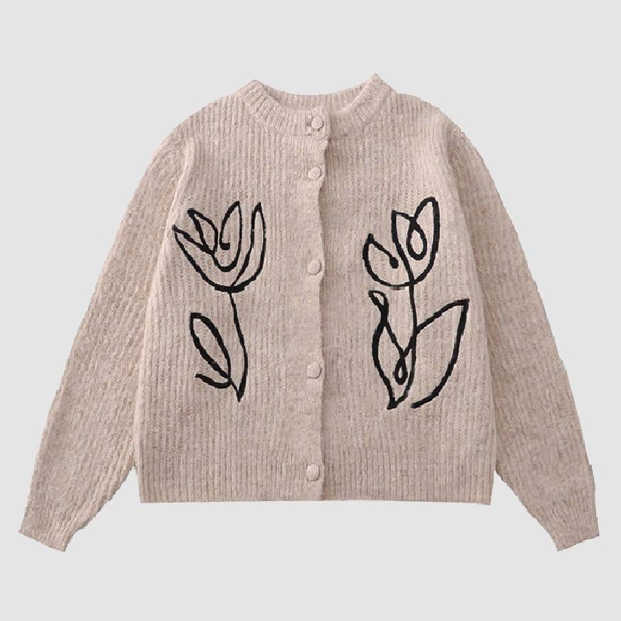 Style Core Aesthetics, New Style Trends Tulip Embroidery Cardigan Sweater