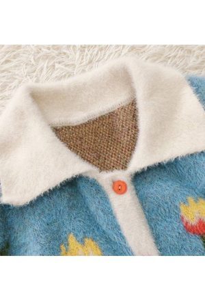 Style Core Aesthetics, New Style Trends Tulip Pattern Button Down Cardigan Sweater