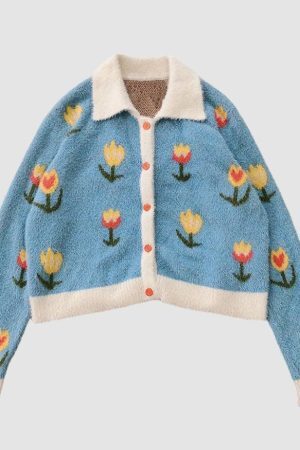 Style Core Aesthetics, New Style Trends Tulip Pattern Button Down Cardigan Sweater