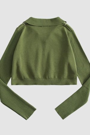 Style Core Aesthetics, New Style Trends Turndown Collar Butterfly Embroidery Cropped Sweater