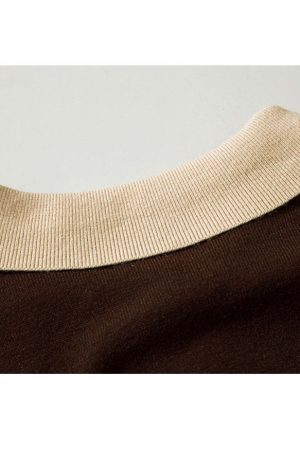 Style Core Aesthetics, New Style Trends Turndown Collar Letter Print Cropped Sweater