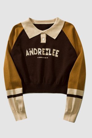 Style Core Aesthetics, New Style Trends Turndown Collar Letter Print Cropped Sweater