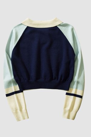 Style Core Aesthetics, New Style Trends Turndown Collar Letter Print Cropped Sweater