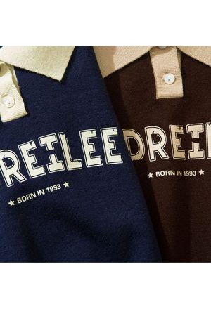 Style Core Aesthetics, New Style Trends Turndown Collar Letter Print Cropped Sweater