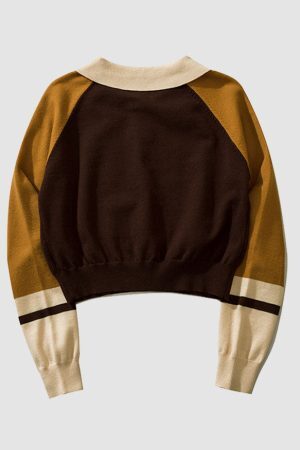 Style Core Aesthetics, New Style Trends Turndown Collar Letter Print Cropped Sweater