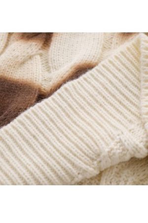 Style Core Aesthetics, New Style Trends Turtleneck Tie-Dye Print Cable Knit Sweater