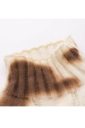 Style Core Aesthetics, New Style Trends Turtleneck Tie-Dye Print Cable Knit Sweater