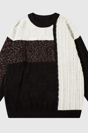 Style Core Aesthetics, New Style Trends Twisted Design Patchwork Knit Pullover