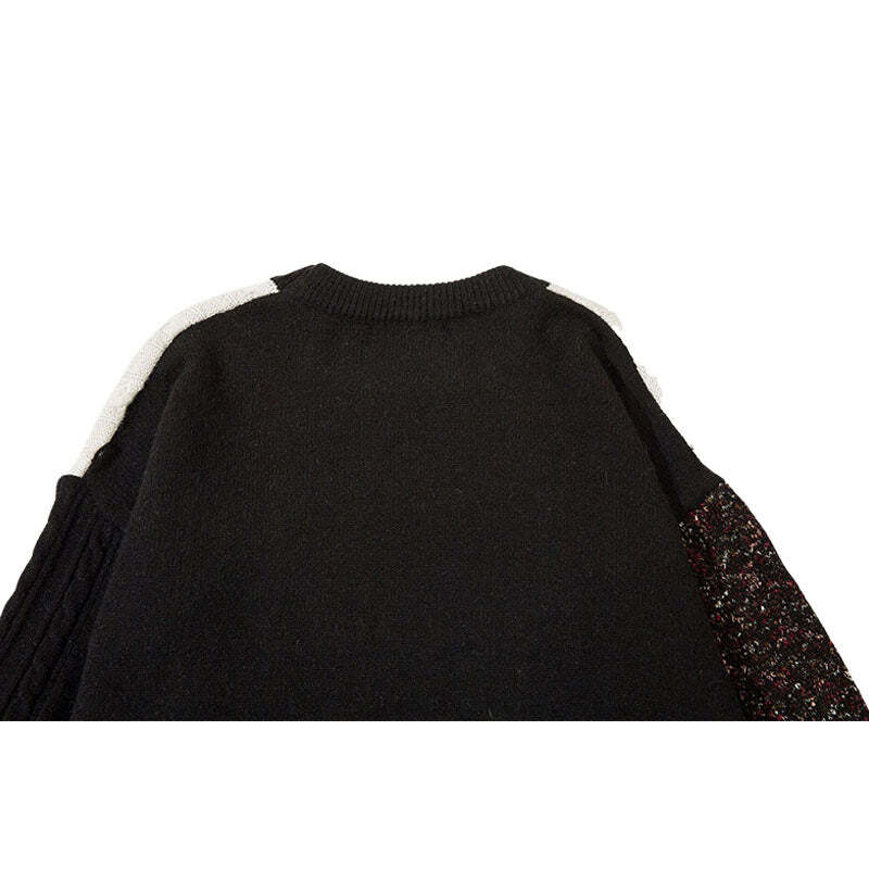 Style Core Aesthetics, New Style Trends Twisted Design Patchwork Knit Pullover Style Core Aesthetics, New Style Trends Twisted Design Patchwork Knit Pullover