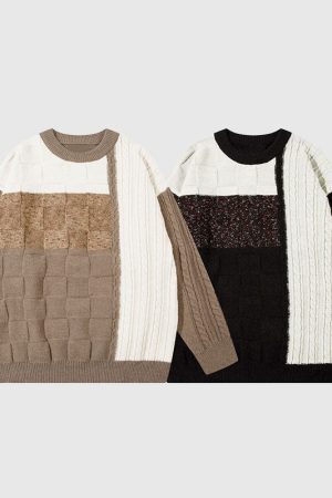 Style Core Aesthetics, New Style Trends Twisted Design Patchwork Knit Pullover