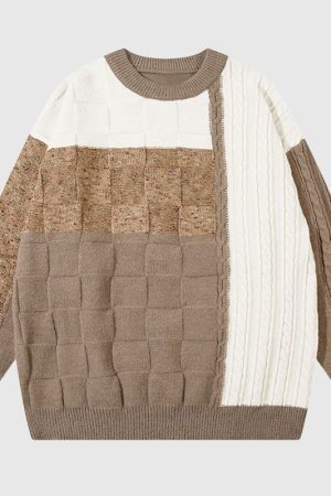 Style Core Aesthetics, New Style Trends Twisted Design Patchwork Knit Pullover