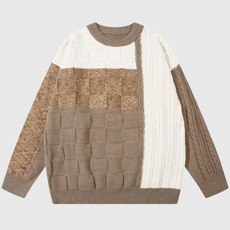 Style Core Aesthetics, New Style Trends Twisted Design Patchwork Knit Pullover