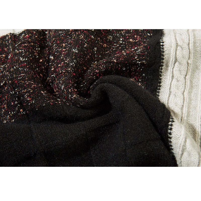 Style Core Aesthetics, New Style Trends Twisted Design Patchwork Knit Pullover Style Core Aesthetics, New Style Trends Twisted Design Patchwork Knit Pullover