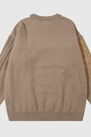 Style Core Aesthetics, New Style Trends Twisted Design Patchwork Knit Pullover