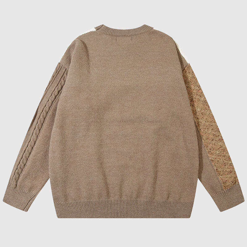 Style Core Aesthetics, New Style Trends Twisted Design Patchwork Knit Pullover Style Core Aesthetics, New Style Trends Twisted Design Patchwork Knit Pullover