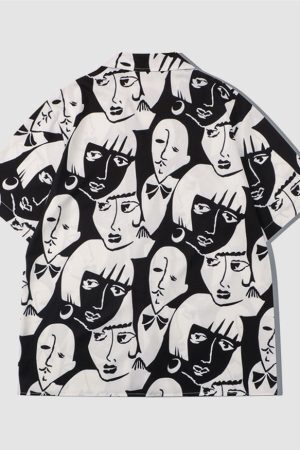 Style Core Aesthetics, New Style Trends Two Piece Abstract Figure Painting Shirt + Shorts