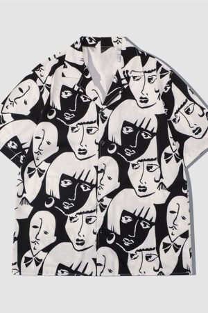 Style Core Aesthetics, New Style Trends Two Piece Abstract Figure Painting Shirt + Shorts