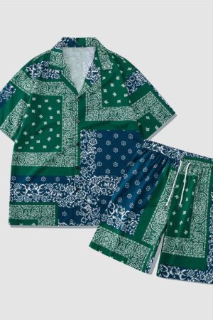 Style Core Aesthetics, New Style Trends Two Piece Cashew Floral Print Shirt + Shorts