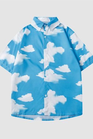 Style Core Aesthetics, New Style Trends Two Piece Cloud Print Shirt + Shorts