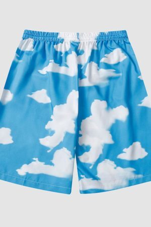 Style Core Aesthetics, New Style Trends Two Piece Cloud Print Shirt + Shorts