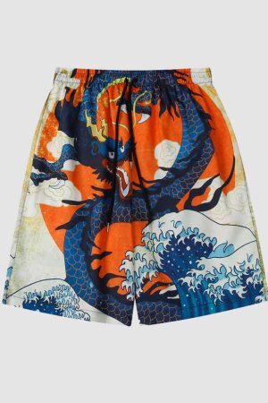 Style Core Aesthetics, New Style Trends Two Piece Dragon Print Kimono + Shorts