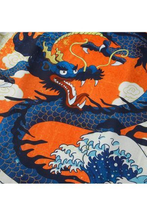 Style Core Aesthetics, New Style Trends Two Piece Dragon Print Kimono + Shorts