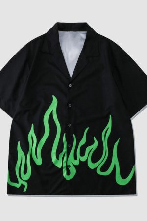 Style Core Aesthetics, New Style Trends Two Piece Flame Print Shirt + Shorts