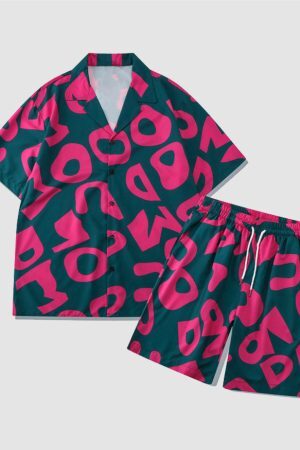 Style Core Aesthetics, New Style Trends Two Piece Irregular Letters Print Shirt + Shorts