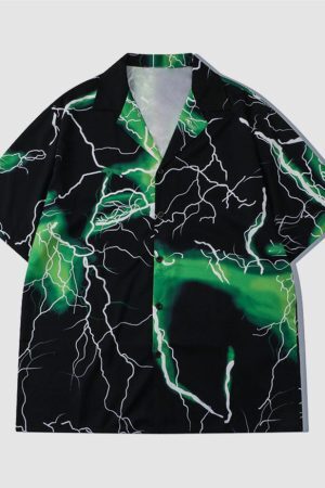 Style Core Aesthetics, New Style Trends Two Piece Lightning Print Shirt + Shorts