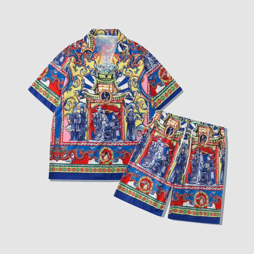 Style Core Aesthetics, New Style Trends Two Piece Mysterious Pattern Shirt + Shorts