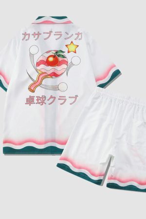 Style Core Aesthetics, New Style Trends Two Piece Table Tennis Print Shirt + Shorts