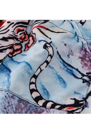 Style Core Aesthetics, New Style Trends Two Piece Tiger & Rose Print Shirt + Shorts