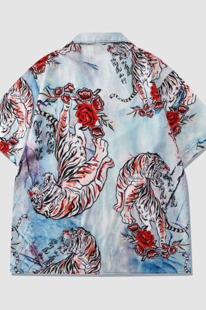 Style Core Aesthetics, New Style Trends Two Piece Tiger & Rose Print Shirt + Shorts