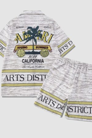 Style Core Aesthetics, New Style Trends Two Piece Vintage Print Shirt + Beach Shorts