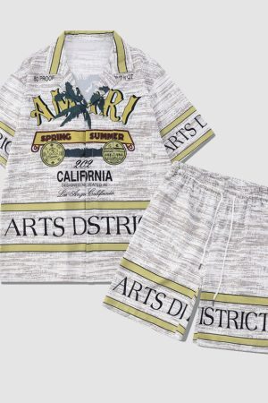 Style Core Aesthetics, New Style Trends Two Piece Vintage Print Shirt + Beach Shorts