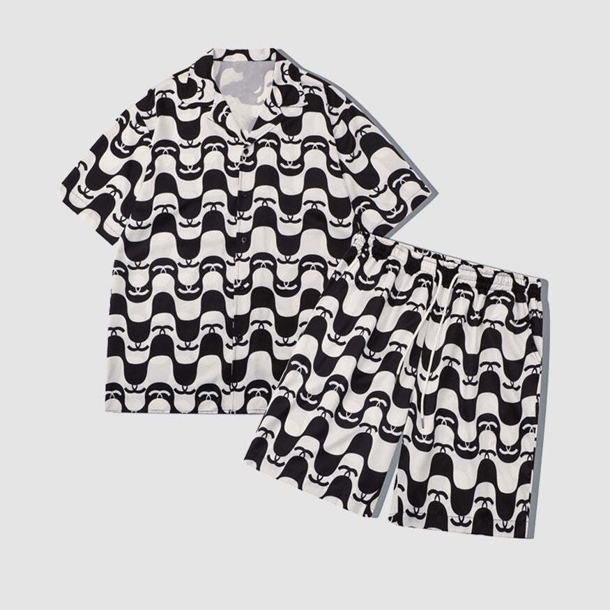 Style Core Aesthetics, New Style Trends Two Piece Wave Print Shirt + Shorts