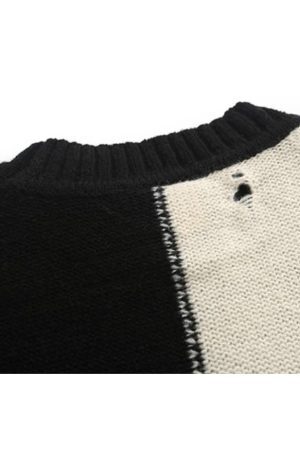 Style Core Aesthetics, New Style Trends Two Tone Color Block Ripped Sweater