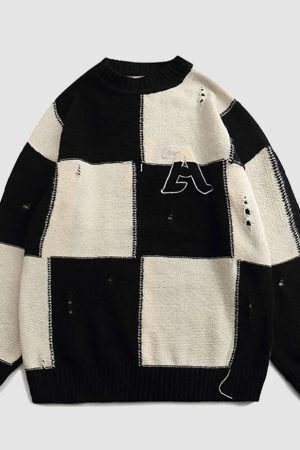 Style Core Aesthetics, New Style Trends Two Tone Color Block Ripped Sweater