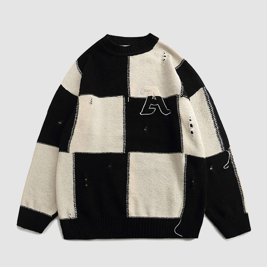 Style Core Aesthetics, New Style Trends Two Tone Color Block Ripped Sweater