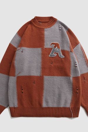 Style Core Aesthetics, New Style Trends Two Tone Color Block Ripped Sweater