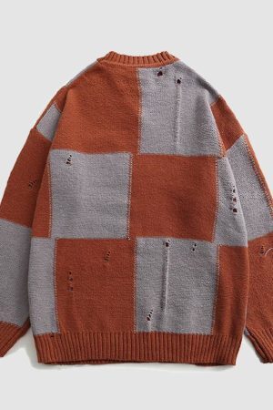 Style Core Aesthetics, New Style Trends Two Tone Color Block Ripped Sweater