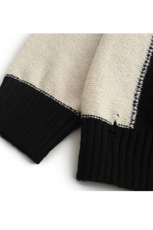 Style Core Aesthetics, New Style Trends Two Tone Color Block Ripped Sweater