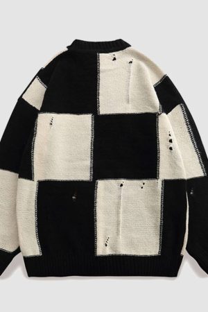 Style Core Aesthetics, New Style Trends Two Tone Color Block Ripped Sweater