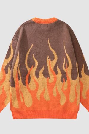 Style Core Aesthetics, New Style Trends Two Tone Flame Pattern Knit Sweater