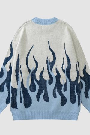 Style Core Aesthetics, New Style Trends Two Tone Flame Pattern Knit Sweater