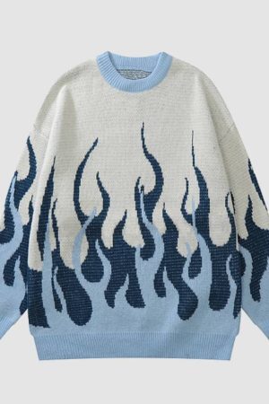Style Core Aesthetics, New Style Trends Two Tone Flame Pattern Knit Sweater