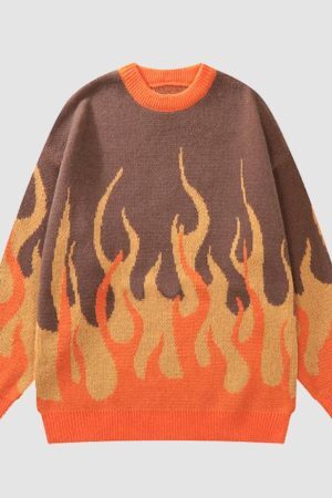 Style Core Aesthetics, New Style Trends Two Tone Flame Pattern Knit Sweater