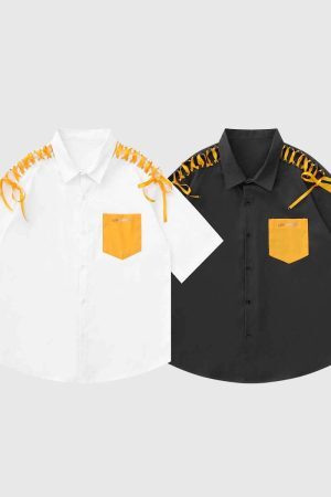 Style Core Aesthetics, New Style Trends Unique Shoulder Tie Shirt