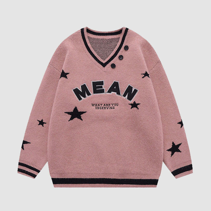 Style Core Aesthetics, New Style Trends V Neck Button Decor Star Pattern Sweater