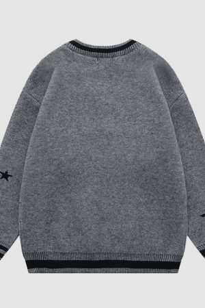 Style Core Aesthetics, New Style Trends V Neck Button Decor Star Pattern Sweater